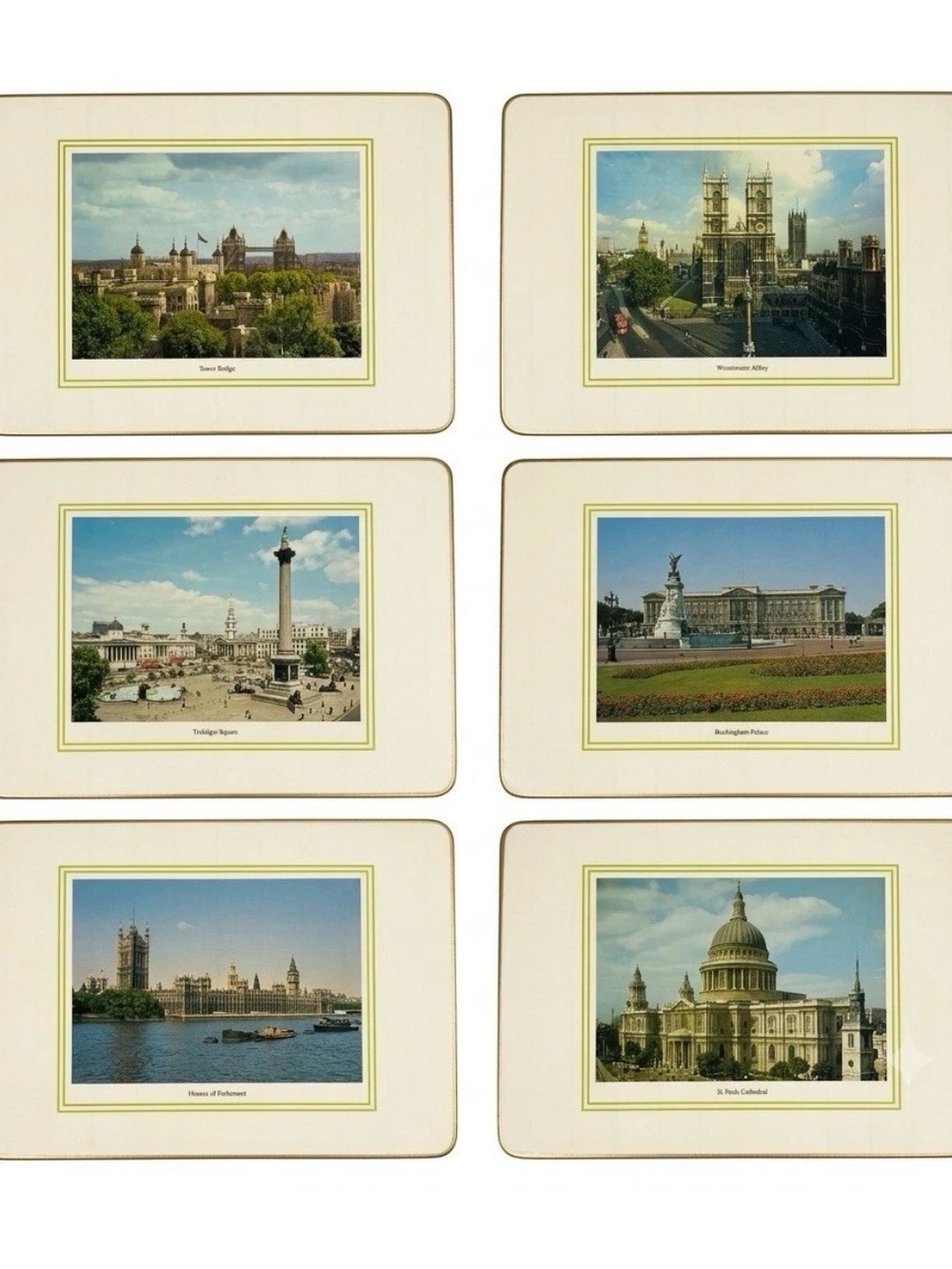 Vintage Clover Leaf Table Mats (6) Scenes Of London Decorative Cork Backed